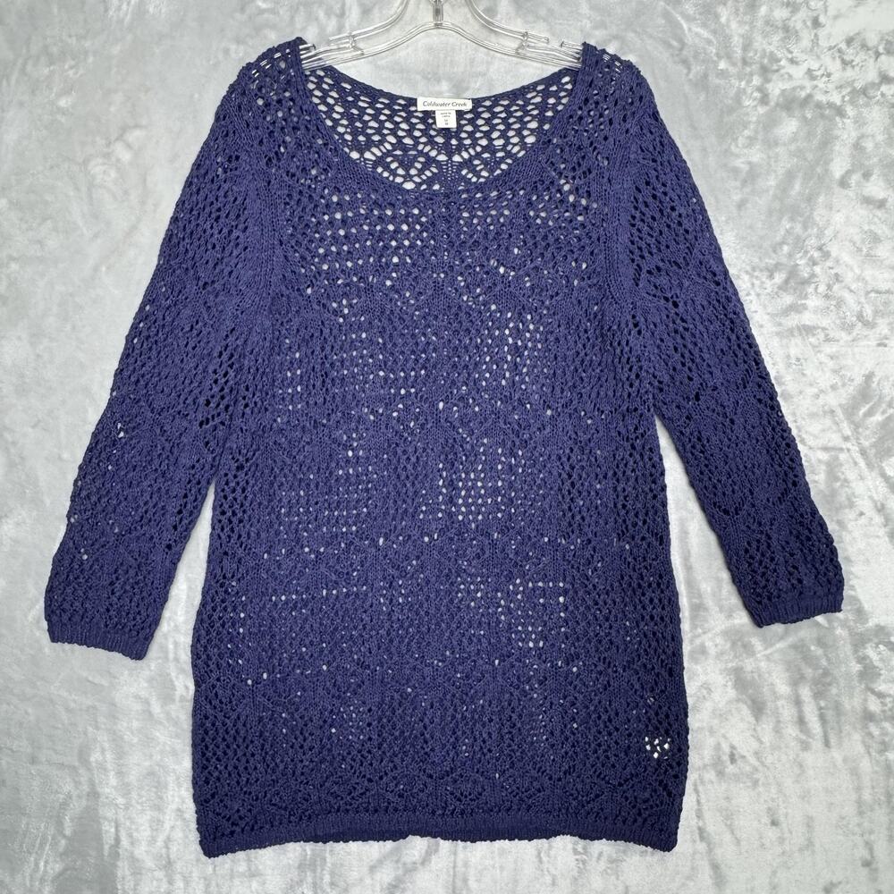 Coldwater Creek Sweater Womens 1X Open Crochet Knit Pullover 3/4 Sleeve Top Boho